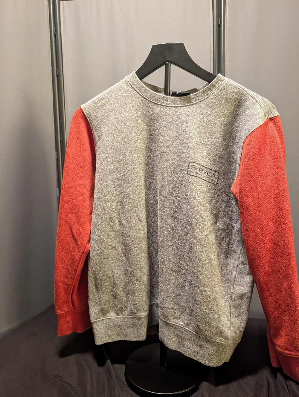RVCA Gray Body with Coral Sleeve Crewneck Sweater